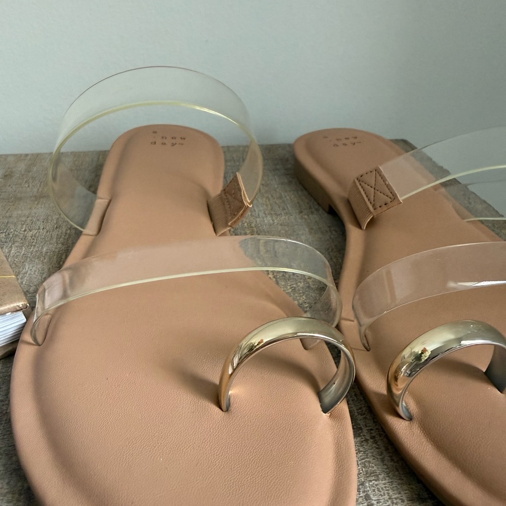 a new day Nude Tan Slide Sandals with Clear Straps and Gold Accent - Picture 2 of 4